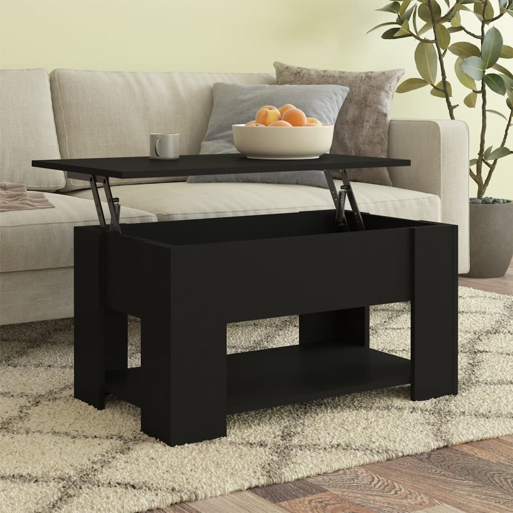 Modern Wooden Living Room Coffee Table With Lift Top Design & Storage Shelf Wood