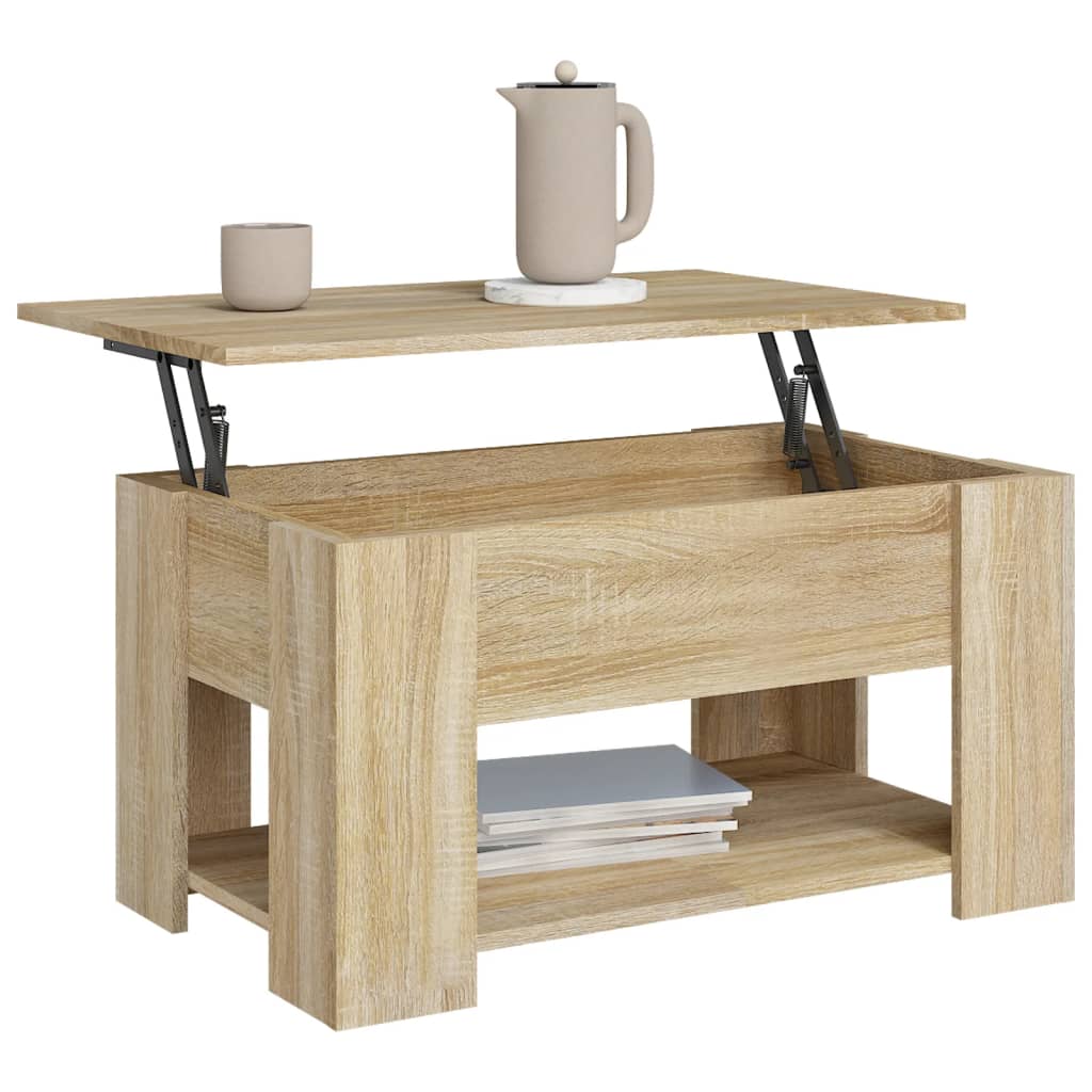 Modern Wooden Living Room Coffee Table With Lift Top Design & Storage Shelf Wood