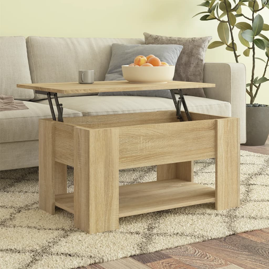 Modern Wooden Living Room Coffee Table With Lift Top Design & Storage Shelf Wood