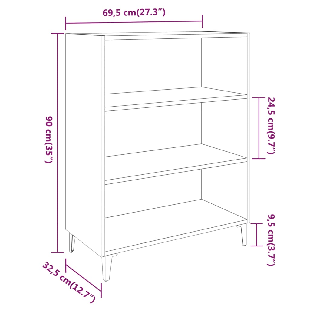 Sideboard Black 69.5x32.5x90 cm Engineered Wood