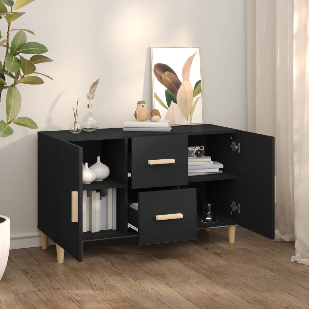 Modern Wooden Sideboard Storage Cabinet Unit With 2 Doors & 2 Drawers Wood
