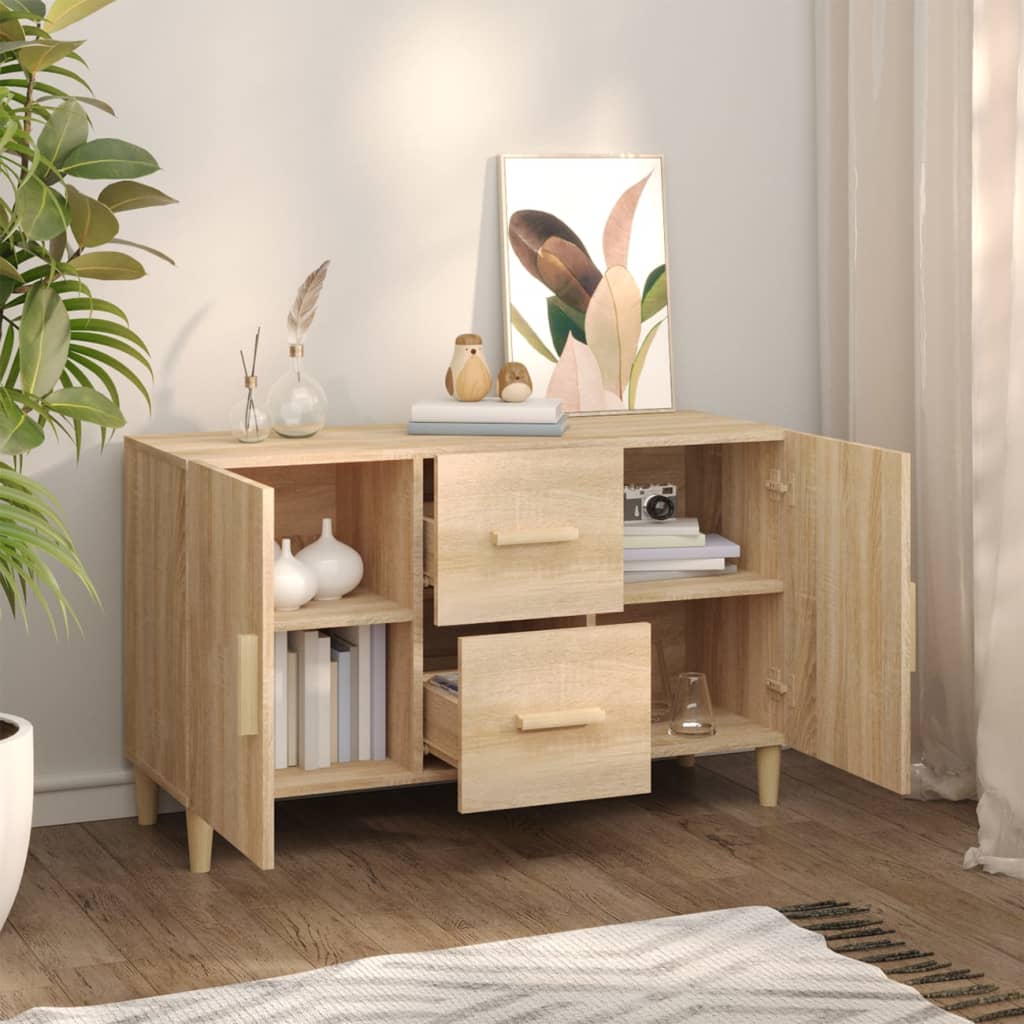 Modern Wooden Sideboard Storage Cabinet Unit With 2 Doors & 2 Drawers Wood