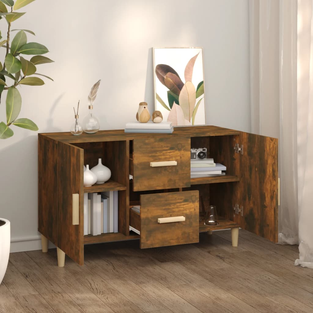 Modern Wooden Sideboard Storage Cabinet Unit With 2 Doors & 2 Drawers Wood