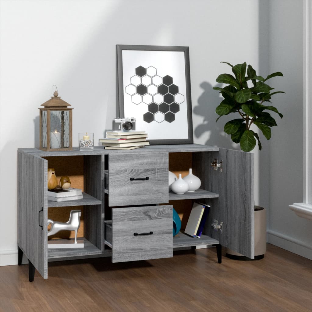Modern Wooden Sideboard Storage Cabinet Unit With 2 Doors & 2 Drawers Wood