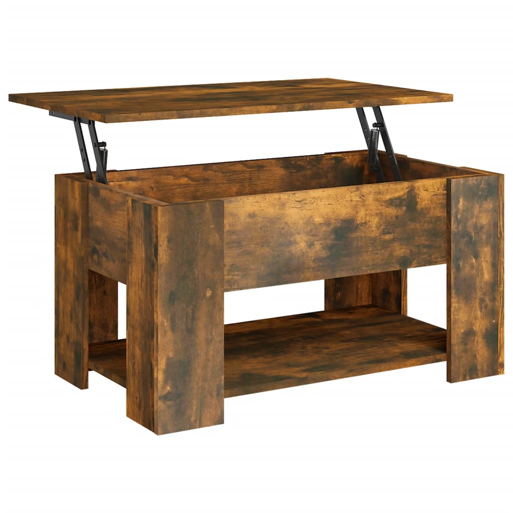 Modern Wooden Living Room Coffee Table With Lift Top Design & Storage Shelf Wood