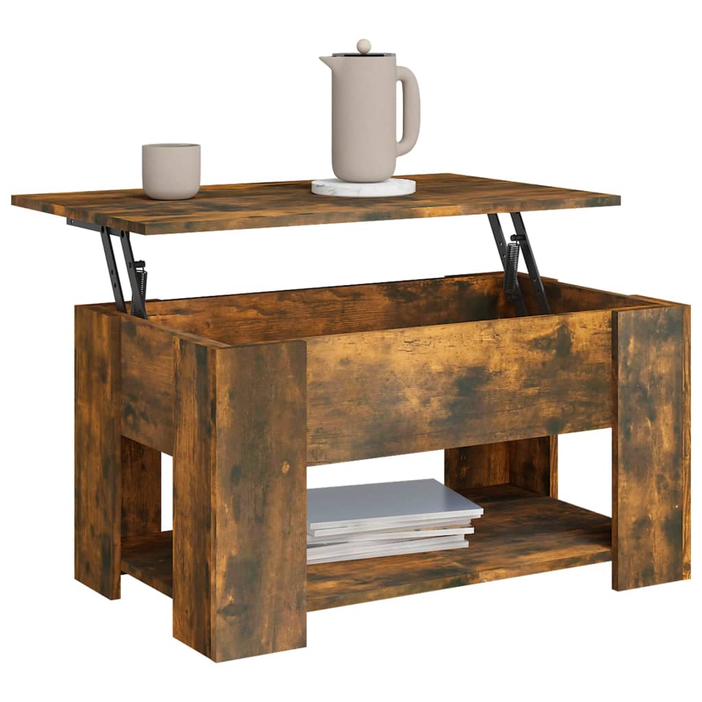 Modern Wooden Living Room Coffee Table With Lift Top Design & Storage Shelf Wood