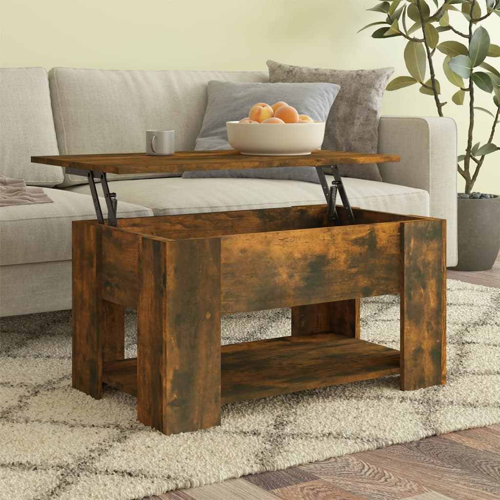 Modern Wooden Living Room Coffee Table With Lift Top Design & Storage Shelf Wood