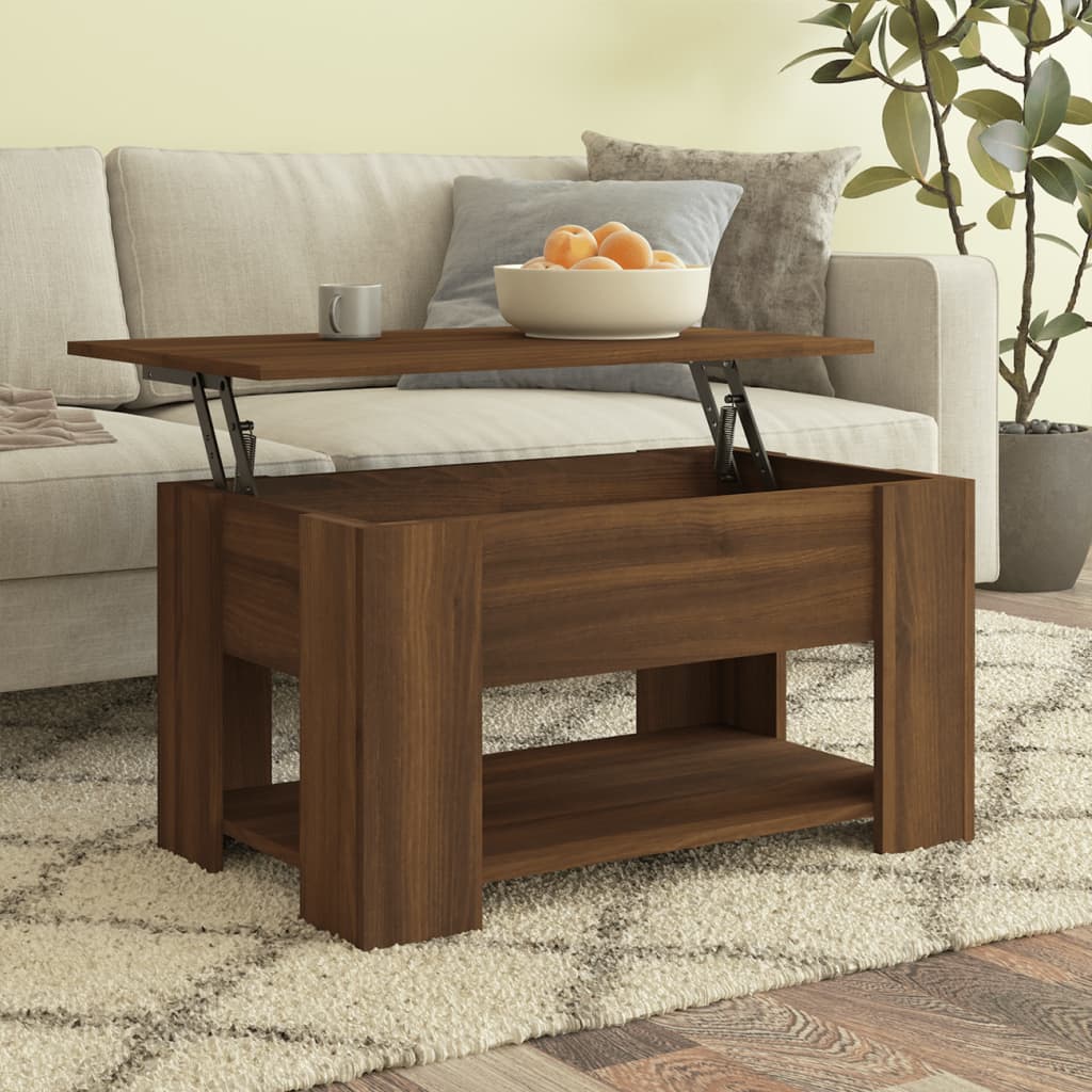 Modern Wooden Living Room Coffee Table With Lift Top Design & Storage Shelf Wood