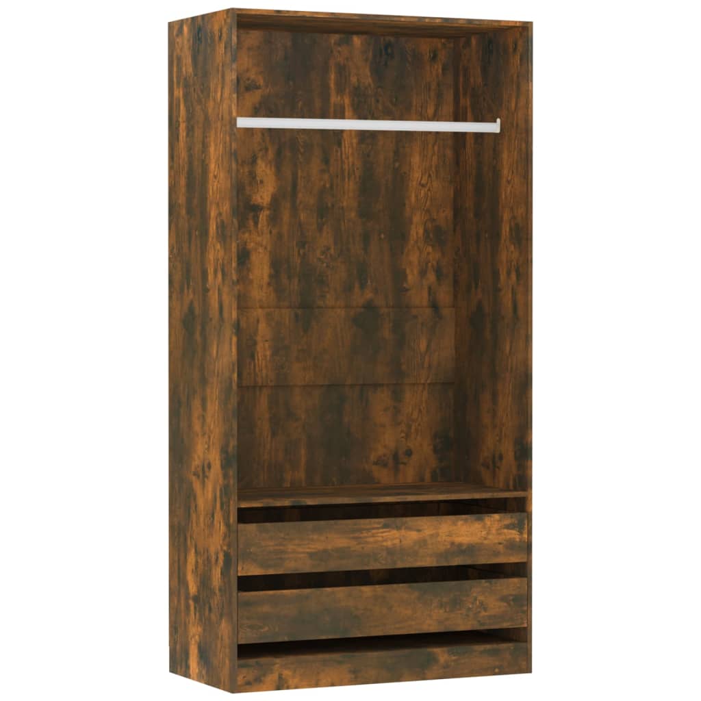 Modern Wooden Open Bedroom Wardrobe With Hanging Clothes Rail & Storage Drawers
