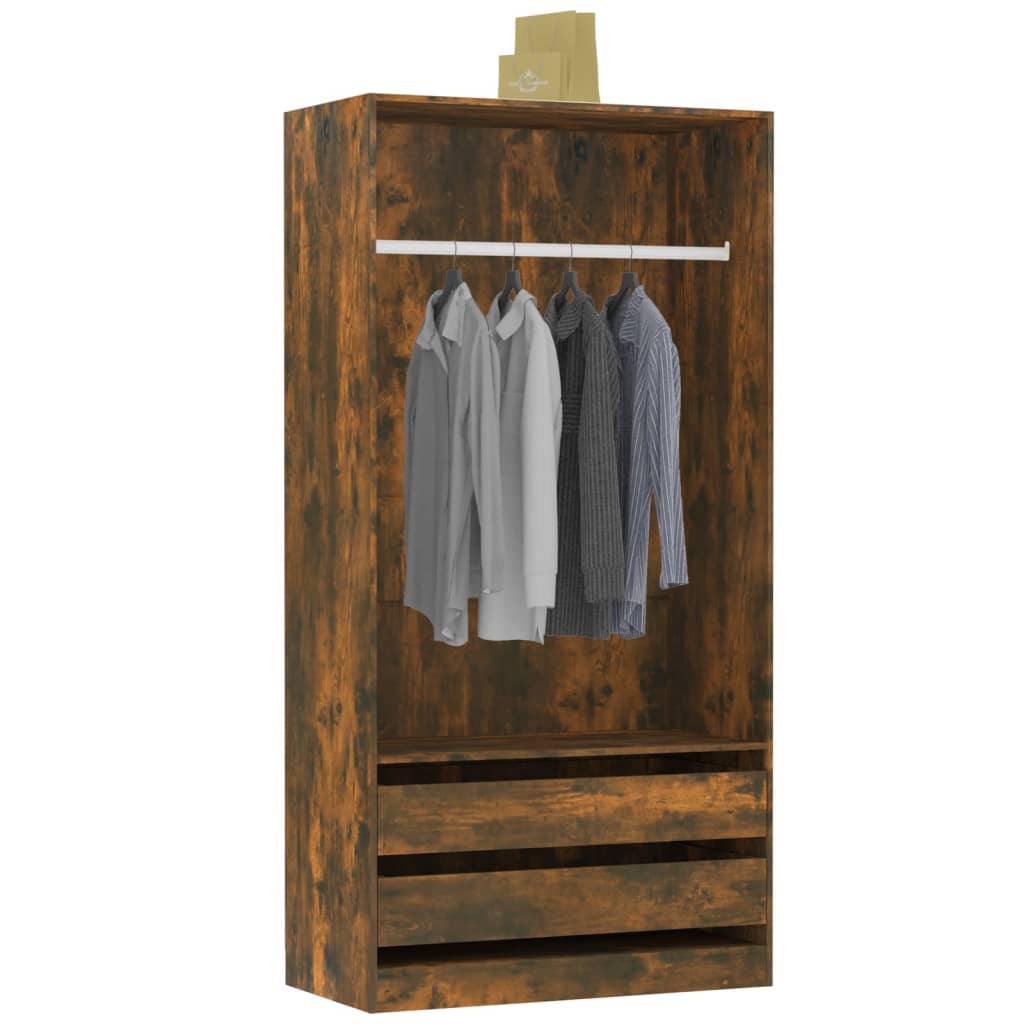 Modern Wooden Open Bedroom Wardrobe With Hanging Clothes Rail & Storage Drawers
