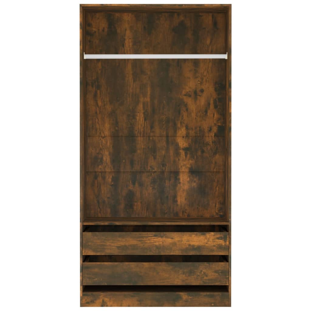 Modern Wooden Open Bedroom Wardrobe With Hanging Clothes Rail & Storage Drawers