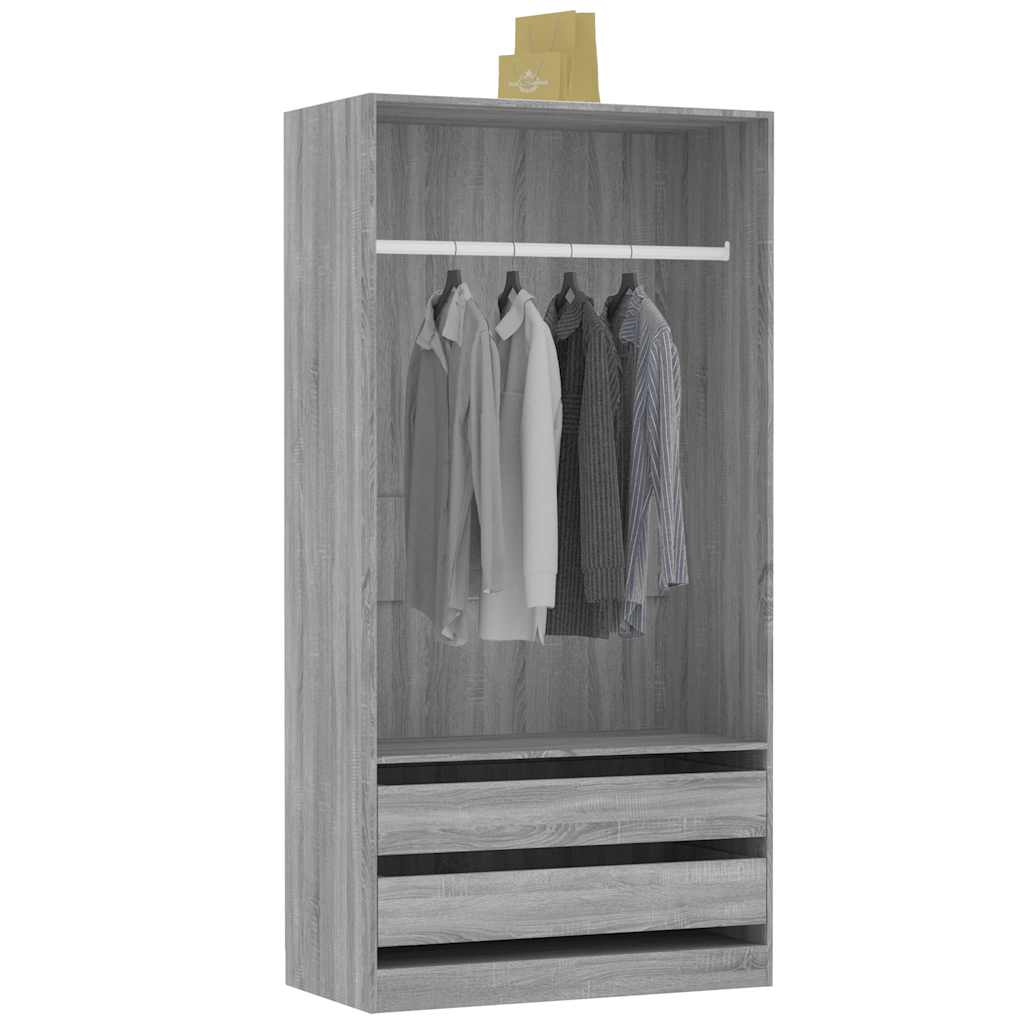 Modern Wooden Open Bedroom Wardrobe With Hanging Clothes Rail & Storage Drawers