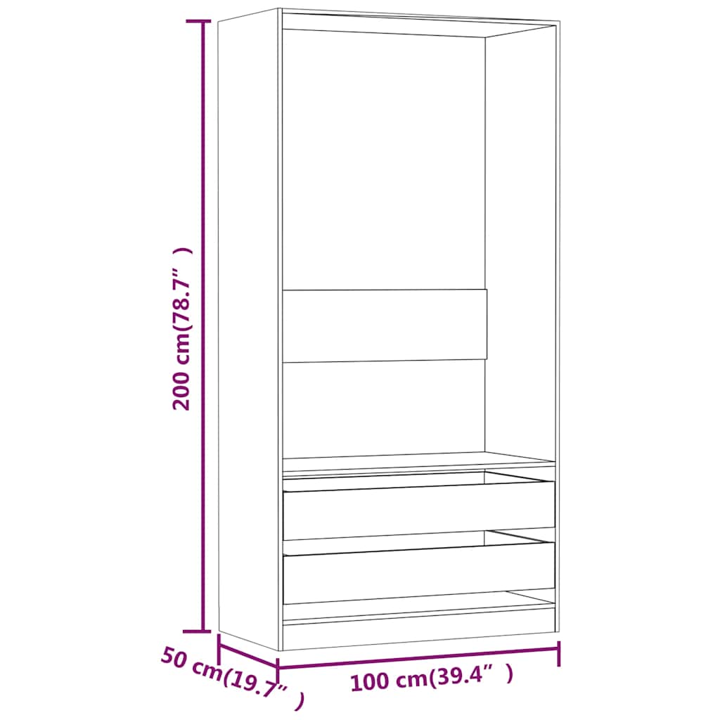 Modern Wooden Open Bedroom Wardrobe With Hanging Clothes Rail & Storage Drawers