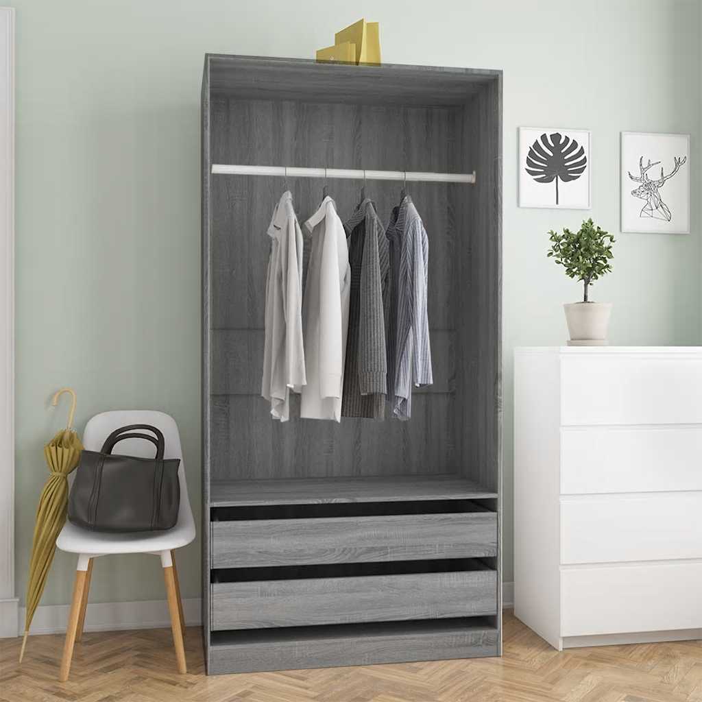 Modern Wooden Open Bedroom Wardrobe With Hanging Clothes Rail & Storage Drawers
