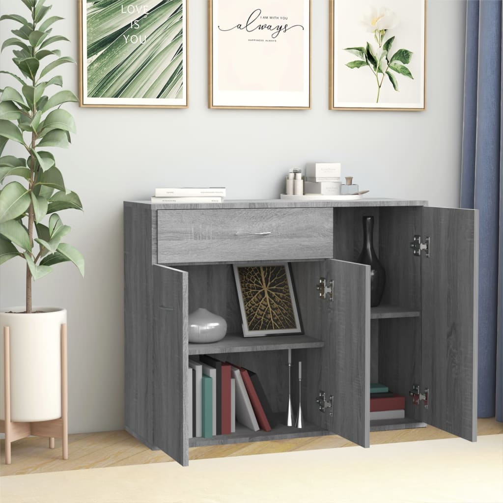 Modern Wooden Sideboard Storage Cabinet Unit With 3 Doors & Drawer Wood