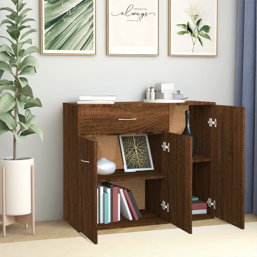 Modern Wooden Sideboard Storage Cabinet Unit With 3 Doors & Drawer Wood
