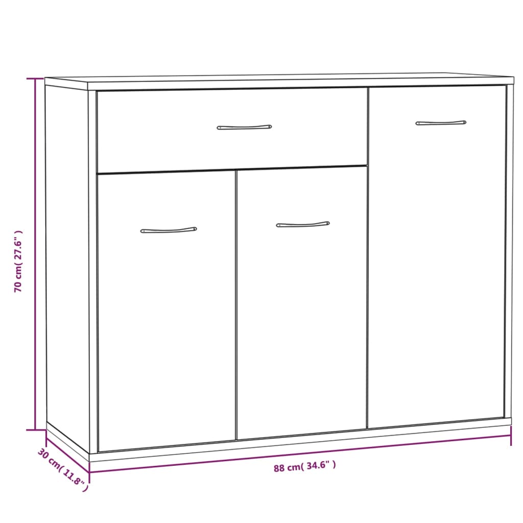 Modern Wooden Sideboard Storage Cabinet Unit With 3 Doors & Drawer Wood