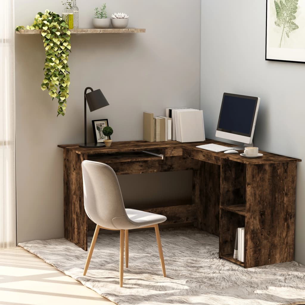 Modern Wooden Home Office L-Shape Corner Computer Desk Table With Open Storage
