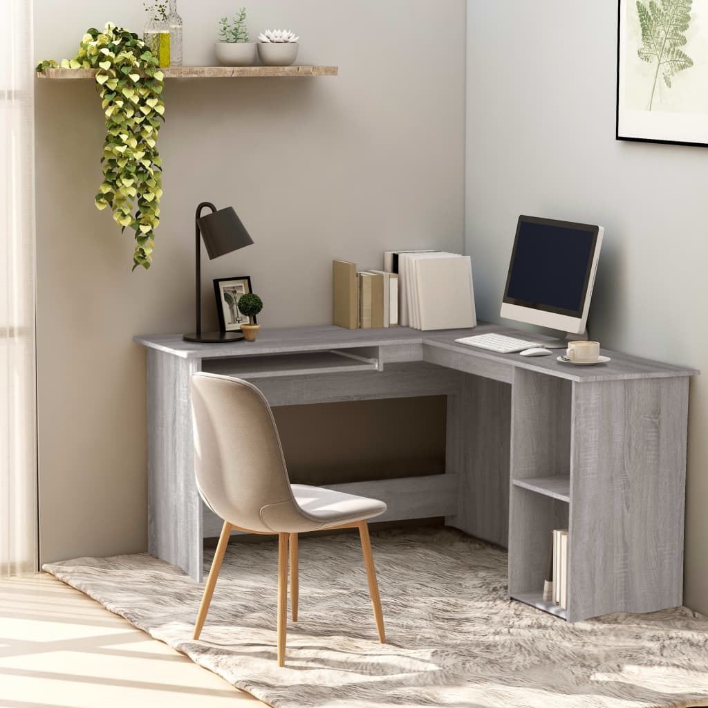 Modern Wooden Home Office L-Shape Corner Computer Desk Table With Open Storage