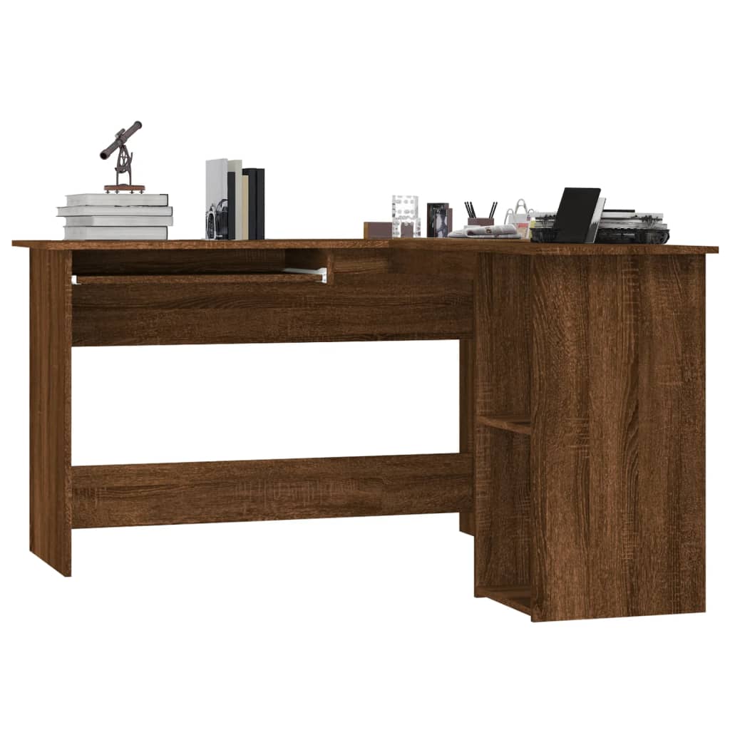 Modern Wooden Home Office L-Shape Corner Computer Desk Table With Open Storage