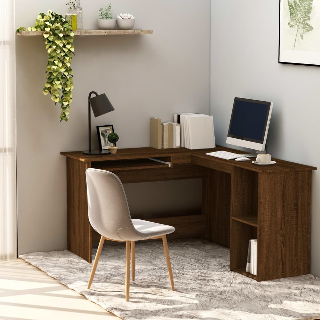 Modern Wooden Home Office L-Shape Corner Computer Desk Table With Open Storage