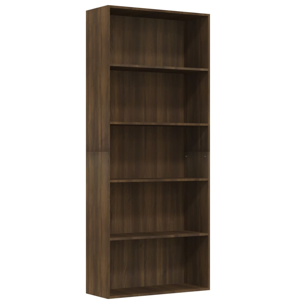 5-Tier Book Cabinet Brown Oak 80x30x189 cm Engineered Wood