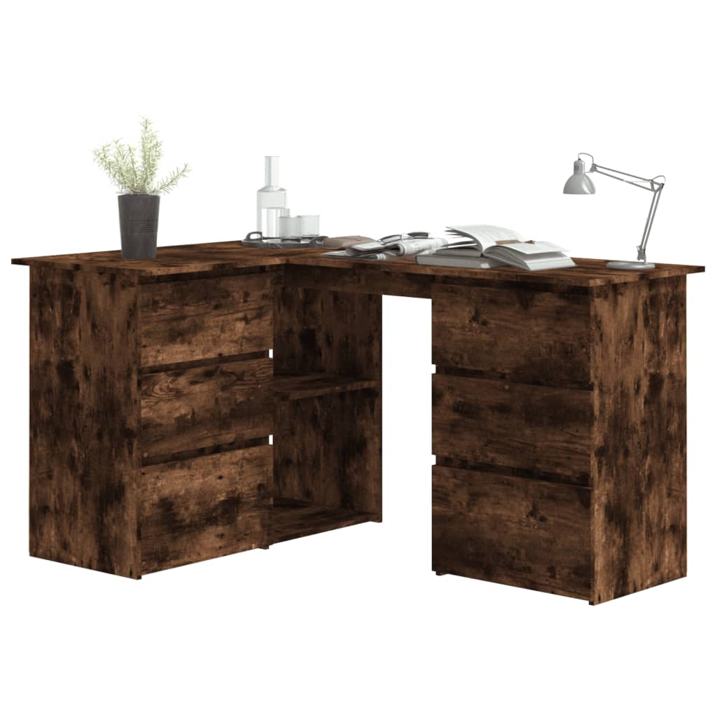 Modern Wooden Home Office L-Shape Corner Computer Desk Table With Drawers