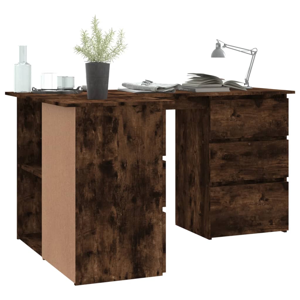Modern Wooden Home Office L-Shape Corner Computer Desk Table With Drawers