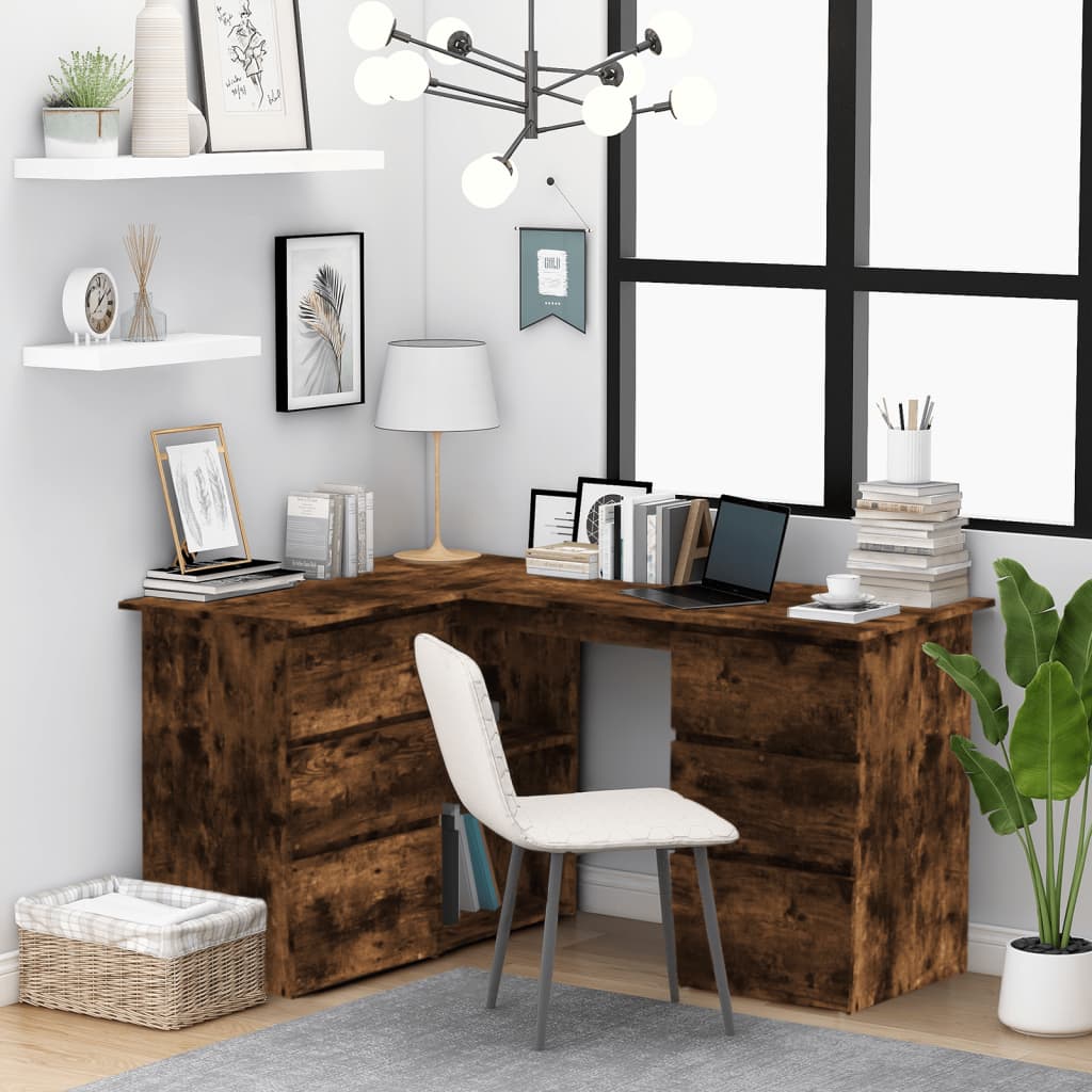 Modern Wooden Home Office L-Shape Corner Computer Desk Table With Drawers