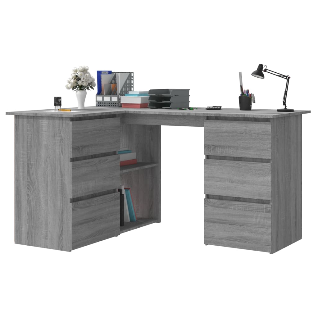 Modern Wooden Home Office L-Shape Corner Computer Desk Table With Drawers