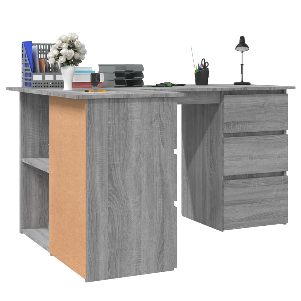 Modern Wooden Home Office L-Shape Corner Computer Desk Table With Drawers