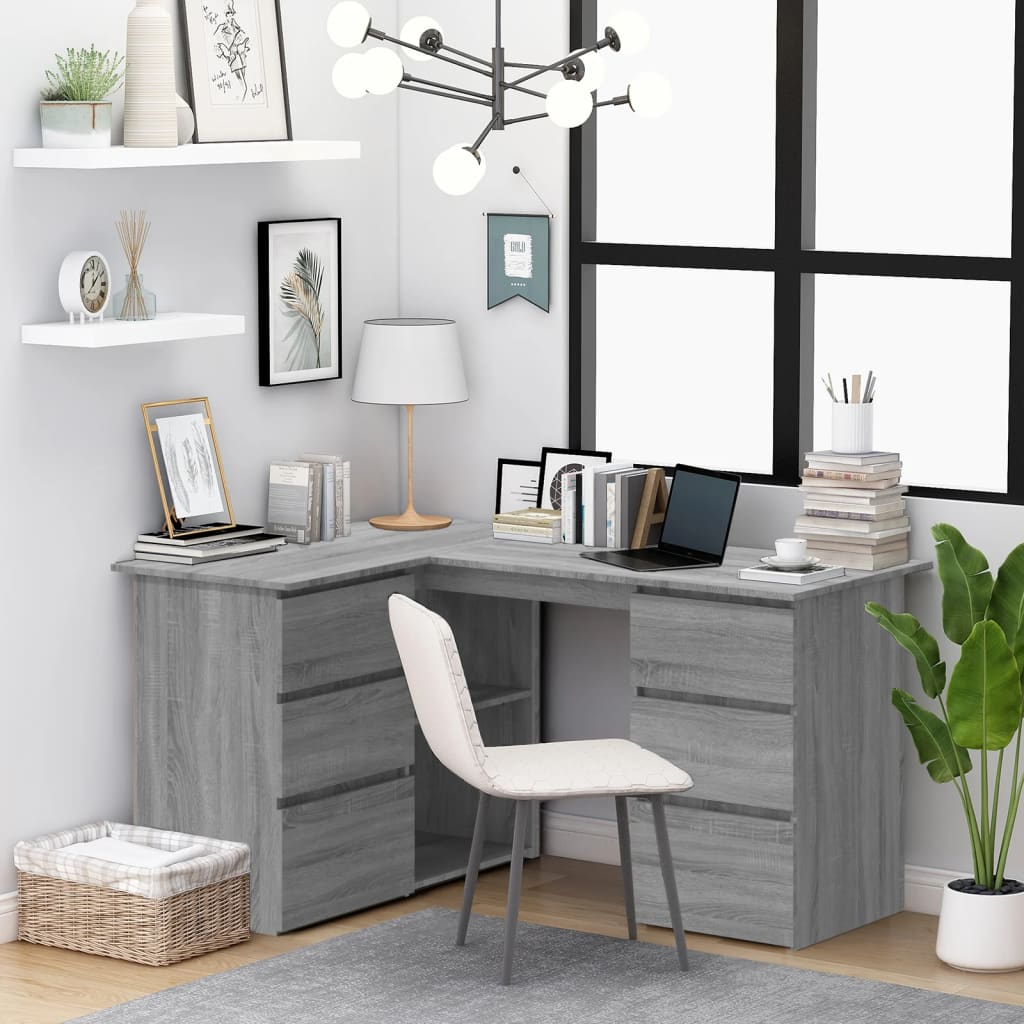 Modern Wooden Home Office L-Shape Corner Computer Desk Table With Drawers