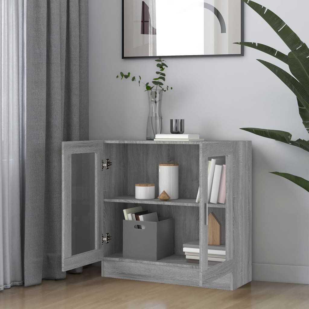 Modern Wooden 2 Glass Doors Vitrine Storage Cabinet Dining Room Unit