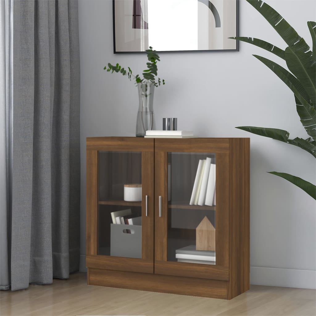 Modern Wooden 2 Glass Doors Vitrine Storage Cabinet Dining Room Unit