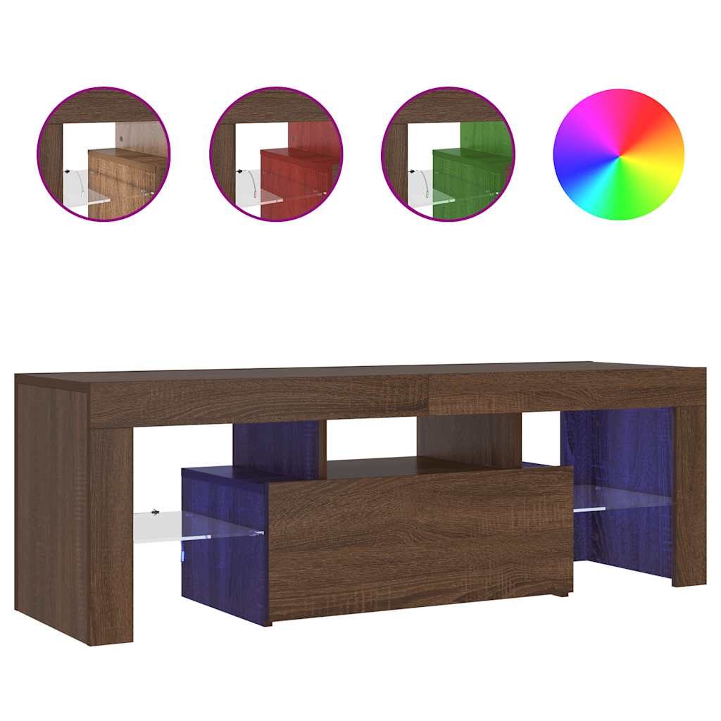 TV Cabinet with LED Lights Brown Oak 120x35x40 cm