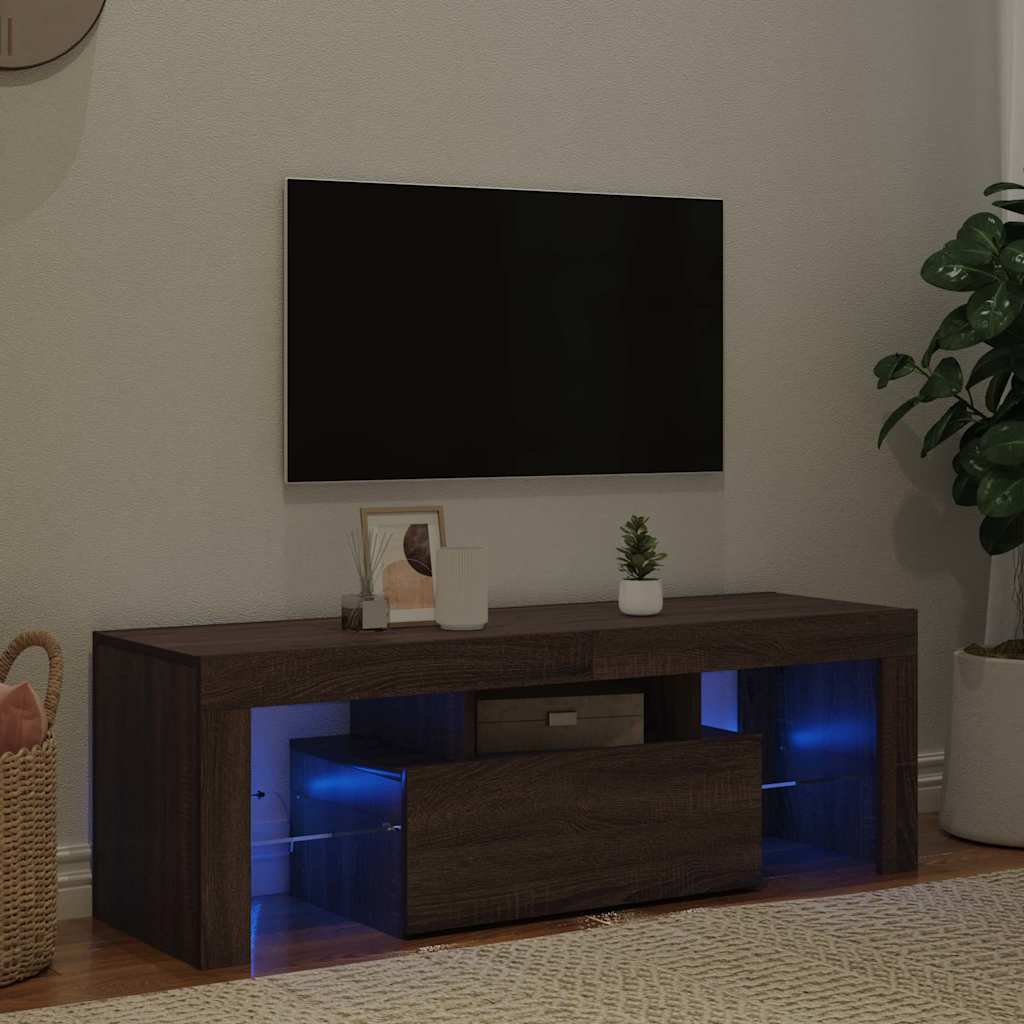 TV Cabinet with LED Lights Brown Oak 120x35x40 cm