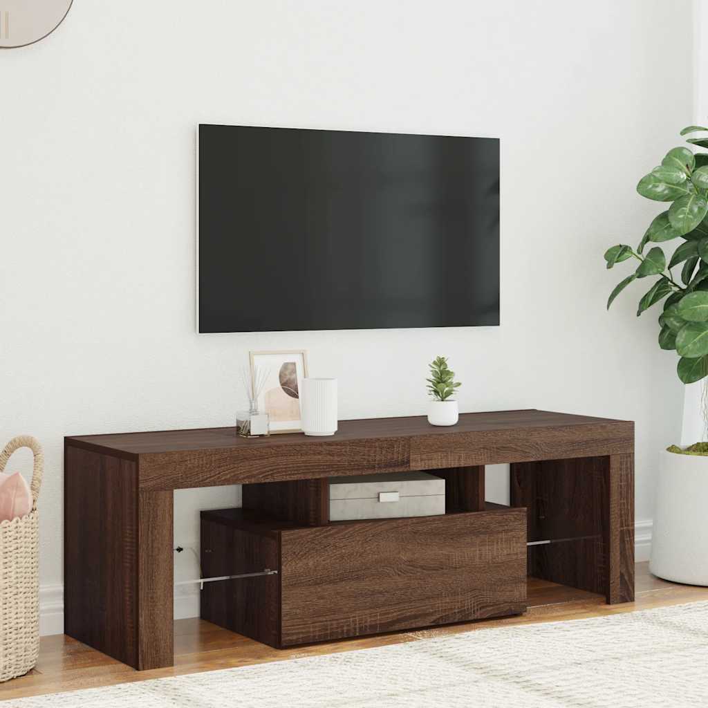 TV Cabinet with LED Lights Brown Oak 120x35x40 cm