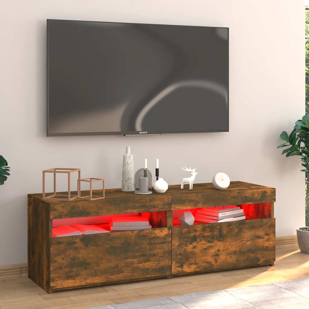 Modern Wooden TV Tele Stand Media Unit Cabinet With Storage & LED Lights Wood