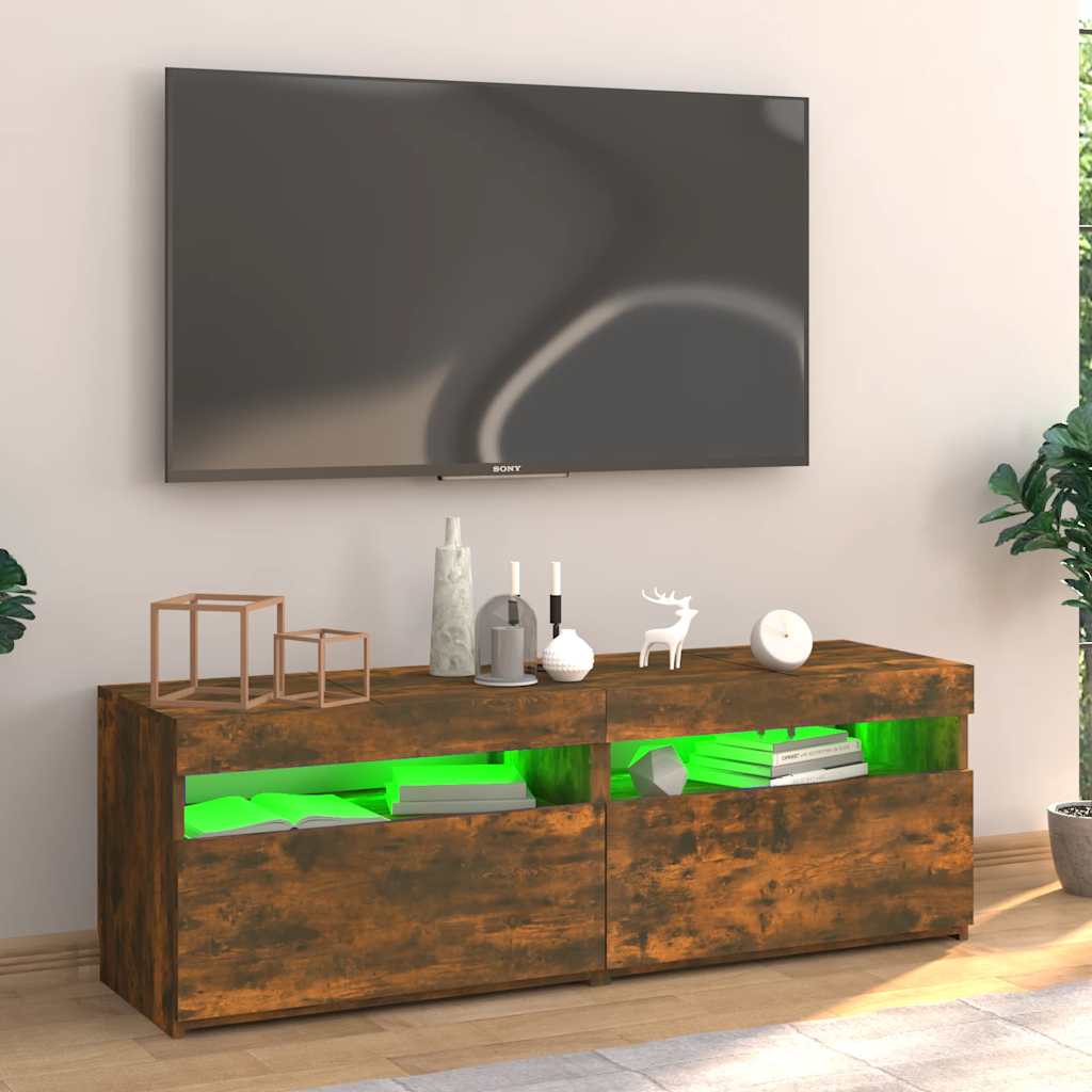 Modern Wooden TV Tele Stand Media Unit Cabinet With Storage & LED Lights Wood