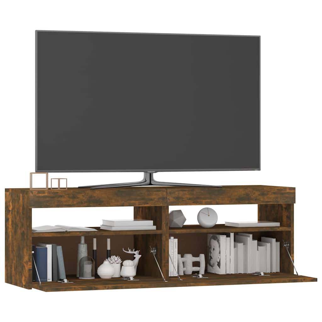 Modern Wooden TV Tele Stand Media Unit Cabinet With Storage & LED Lights Wood