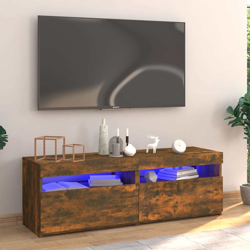 Modern Wooden TV Tele Stand Media Unit Cabinet With Storage & LED Lights Wood