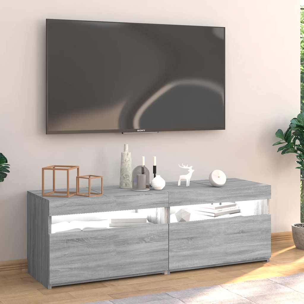Modern Wooden TV Tele Stand Media Unit Cabinet With Storage & LED Lights Wood