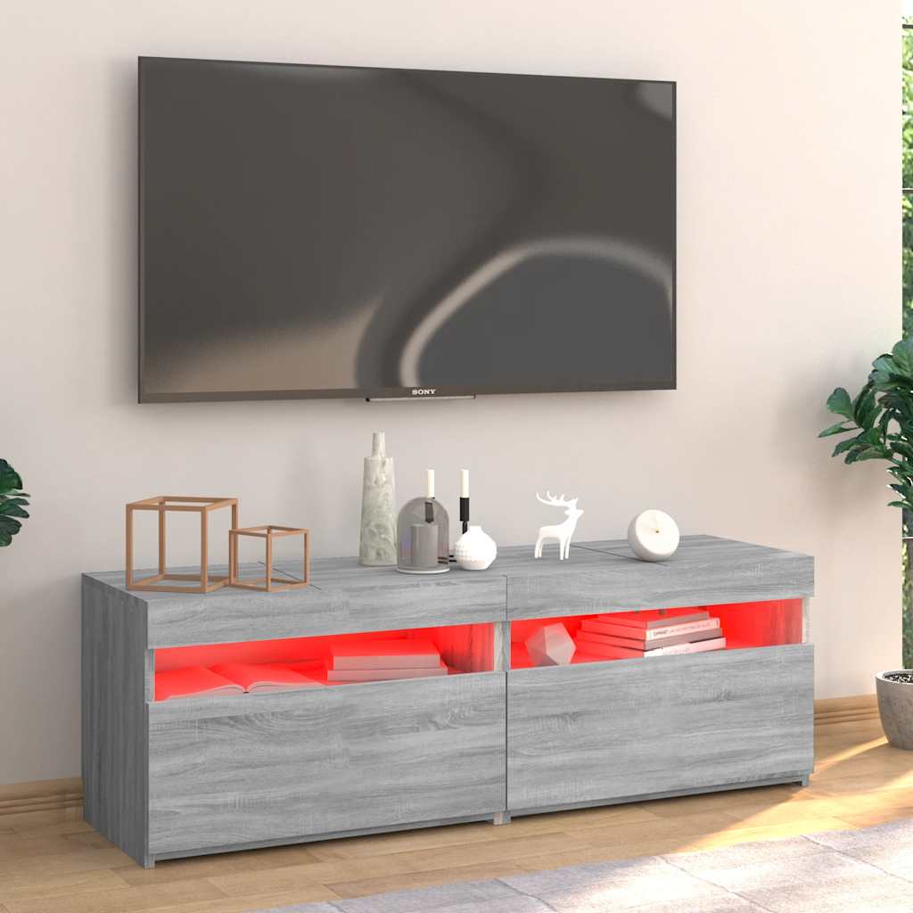 Modern Wooden TV Tele Stand Media Unit Cabinet With Storage & LED Lights Wood