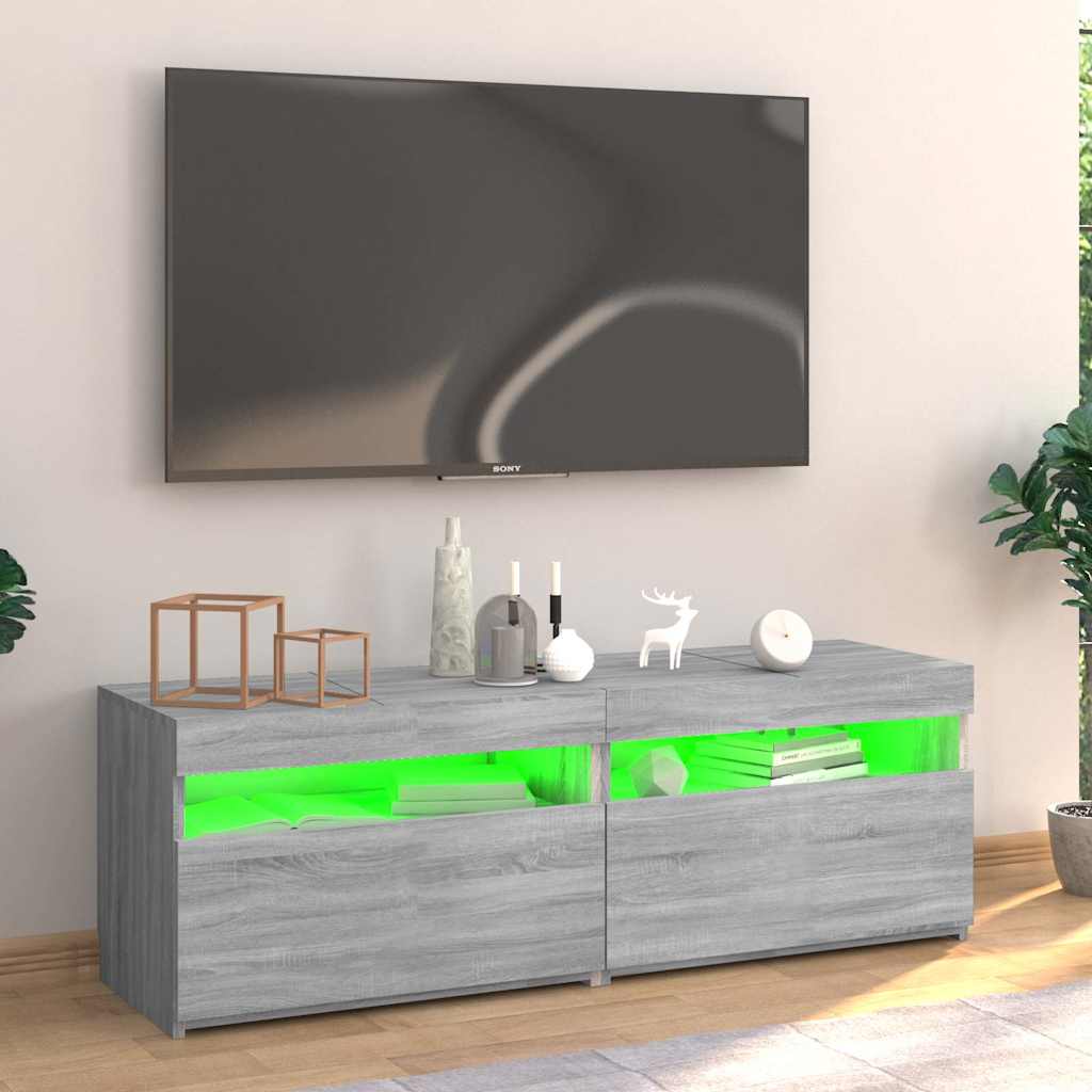 Modern Wooden TV Tele Stand Media Unit Cabinet With Storage & LED Lights Wood