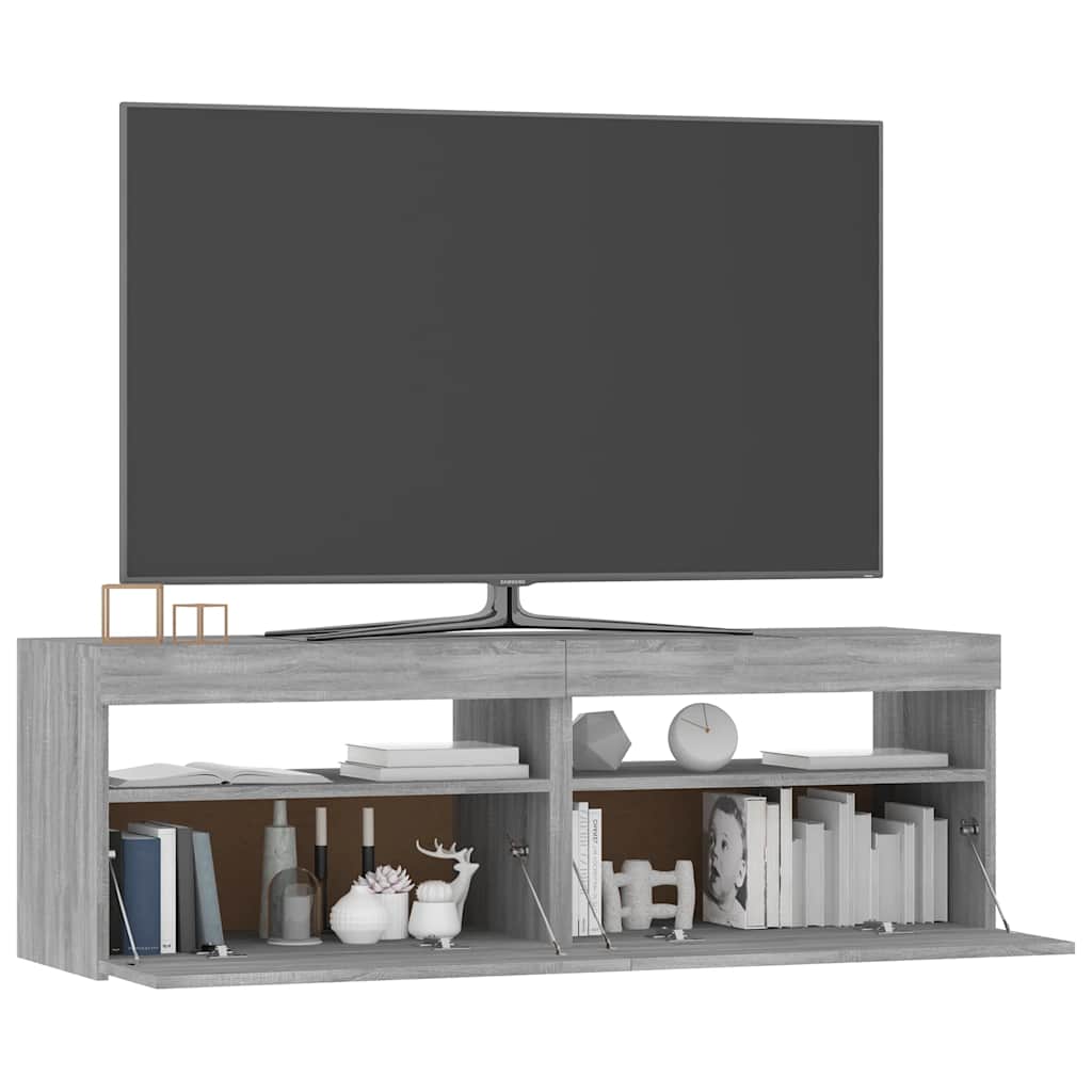 Modern Wooden TV Tele Stand Media Unit Cabinet With Storage & LED Lights Wood
