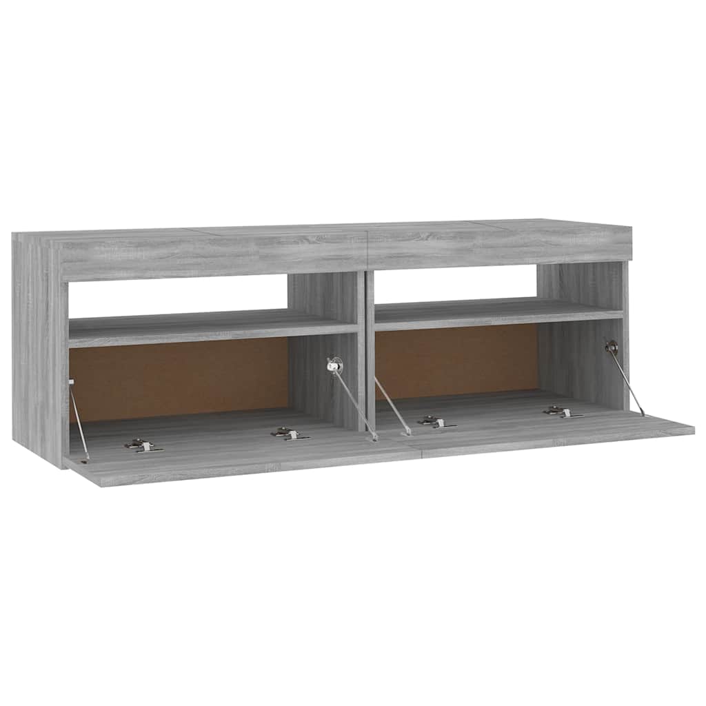 Modern Wooden TV Tele Stand Media Unit Cabinet With Storage & LED Lights Wood