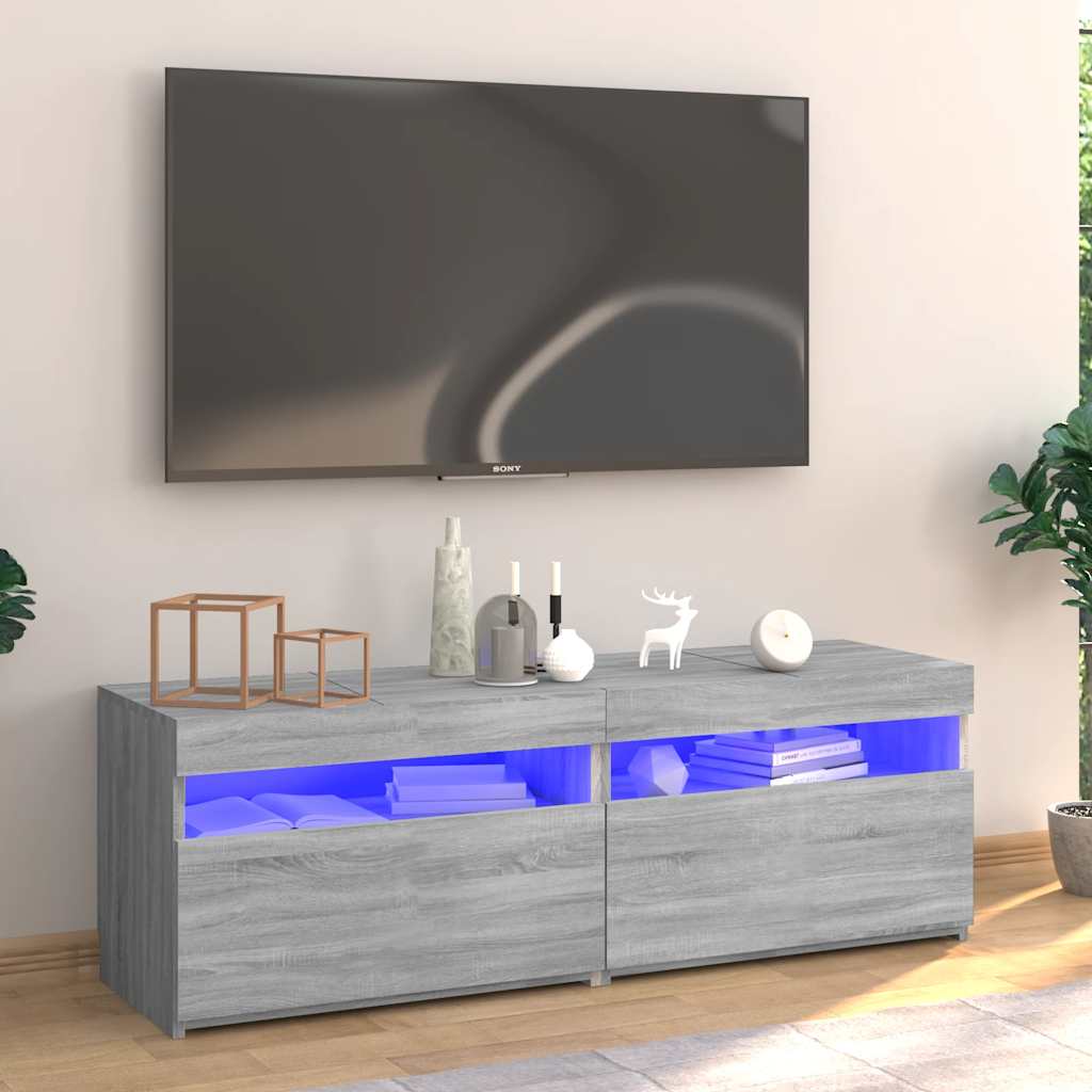 Modern Wooden TV Tele Stand Media Unit Cabinet With Storage & LED Lights Wood