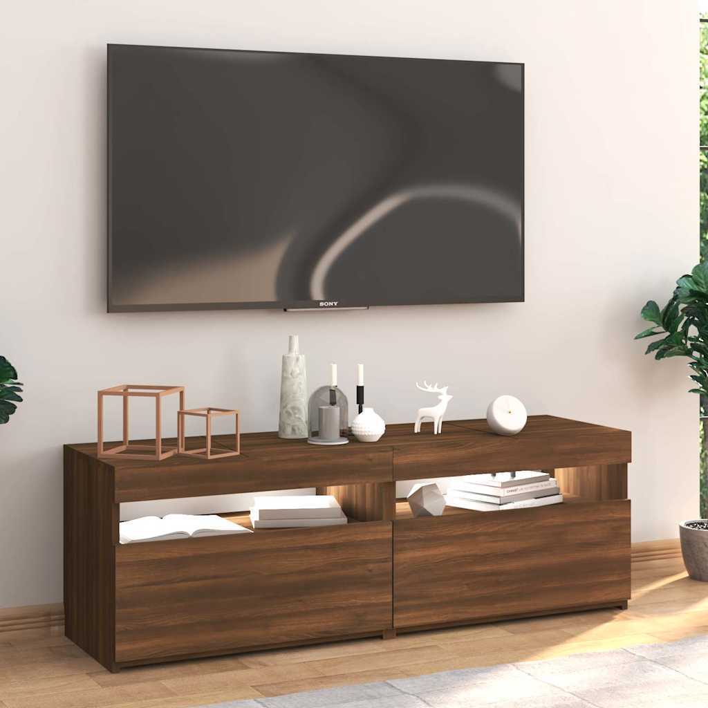Modern Wooden TV Tele Stand Media Unit Cabinet With Storage & LED Lights Wood