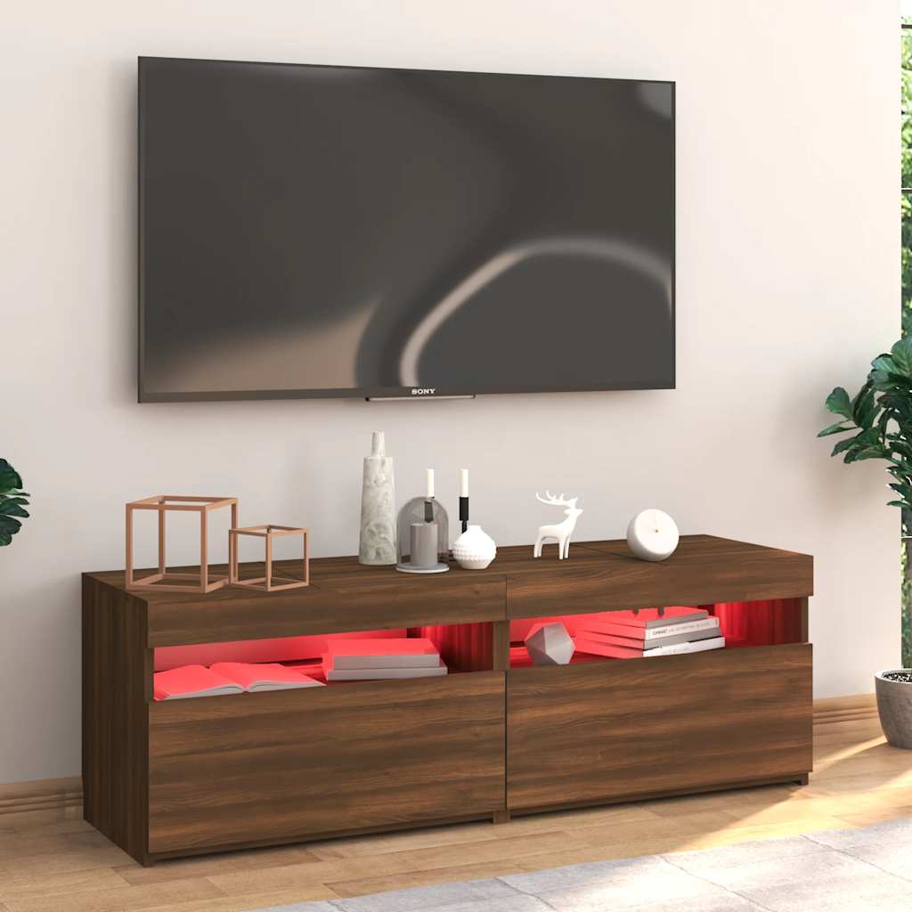Modern Wooden TV Tele Stand Media Unit Cabinet With Storage & LED Lights Wood