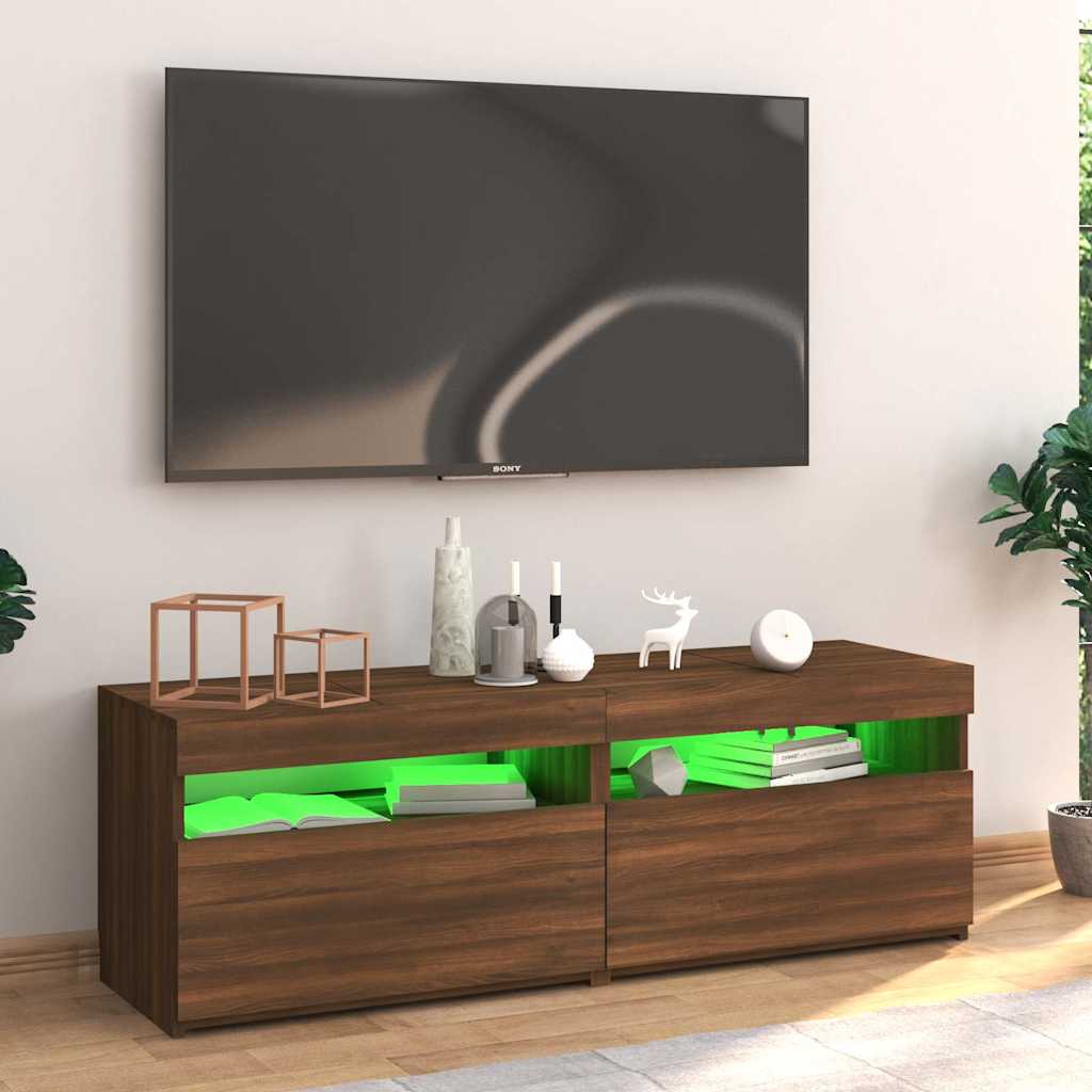 Modern Wooden TV Tele Stand Media Unit Cabinet With Storage & LED Lights Wood